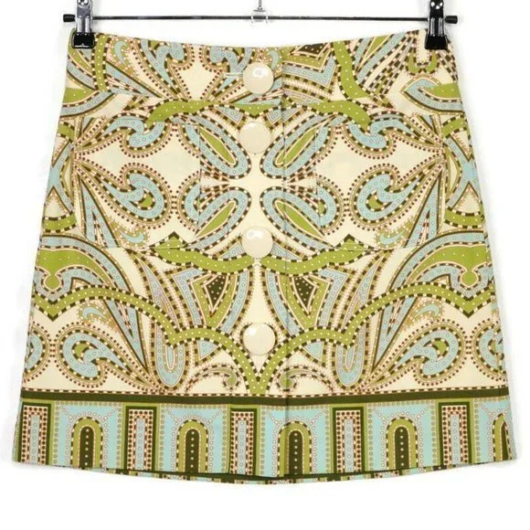 J. Crew Skirt Ivory Green Blue Paisley Pockets 2 - Picture 1 of 12